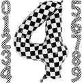 Checkered Number 4 Balloon 40 Inch, Large Foil Black and White Number Balloons by AIQINHU