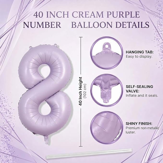 Cream Purple Number 18 Balloon 40 Inch, Foil Digits - Image 4
