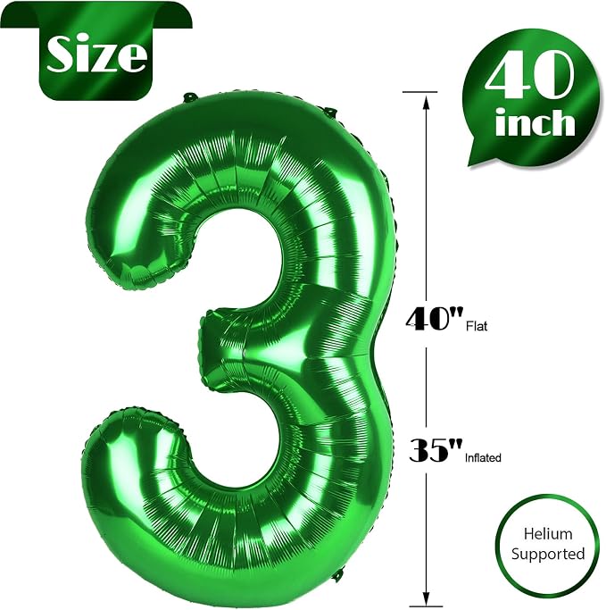 Green Number 3 Balloon 40 Inch - Image 5