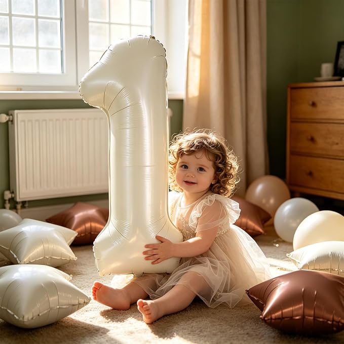 TONIFUL 1st Birthday Balloons 40 Inch Cream white Large Number 1 Foil Balloon - Image 5