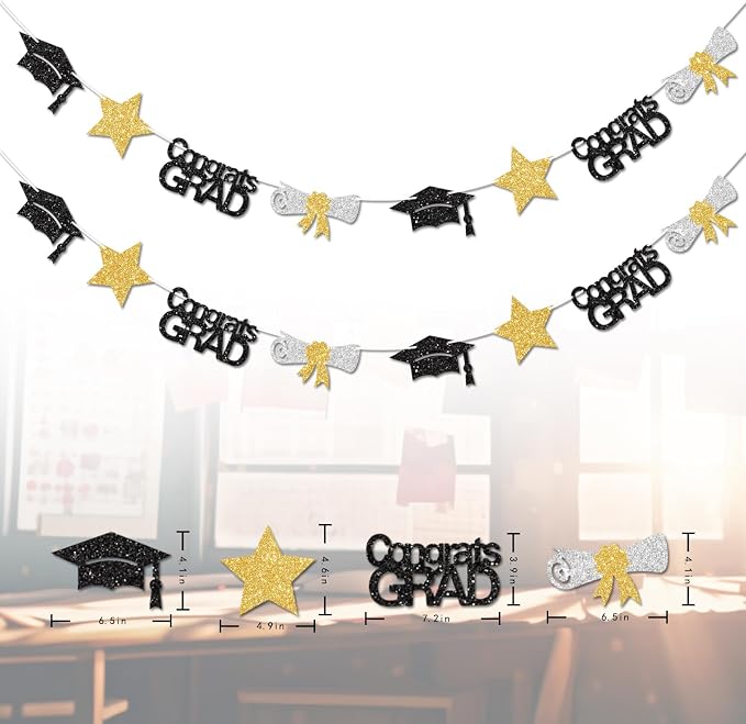 Black and Gold Congrats Grad Banner Graduation Decorations Class of 2026 - Image 3