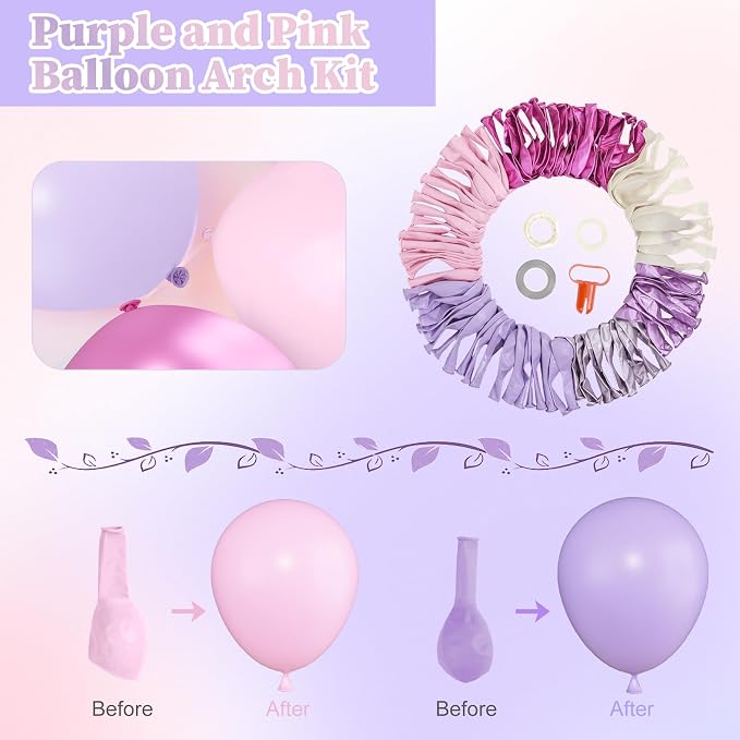 157Pcs Pink Purple Balloons Arch Garland Kit Different Size | Metallic Light - Image 4