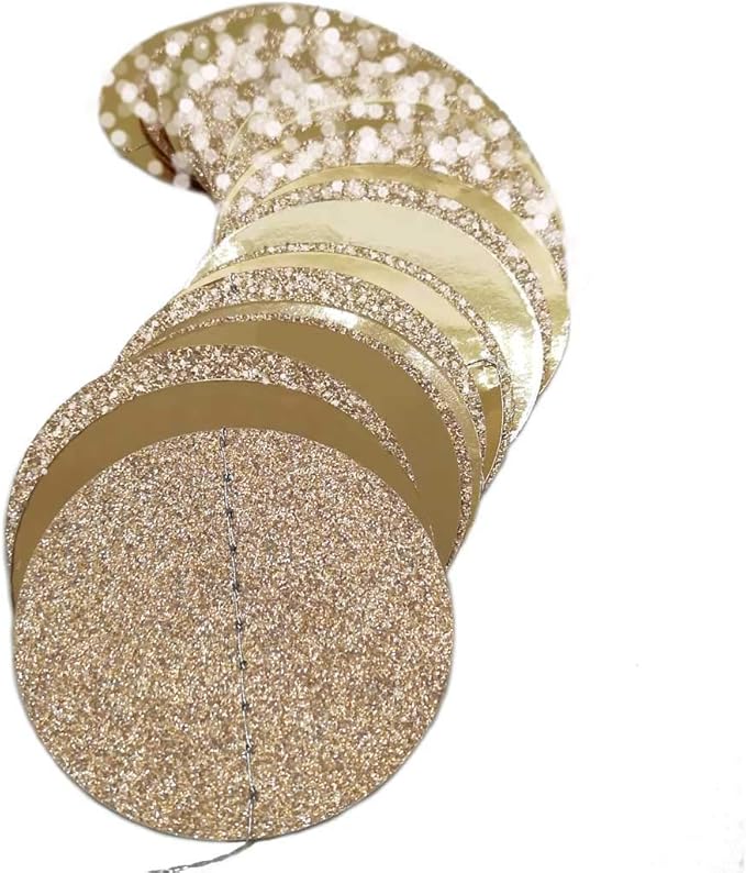 6 Pcs Glitter Champagne Gold Paper Circle Dots Garland Party Hanging Bunting - Image 5