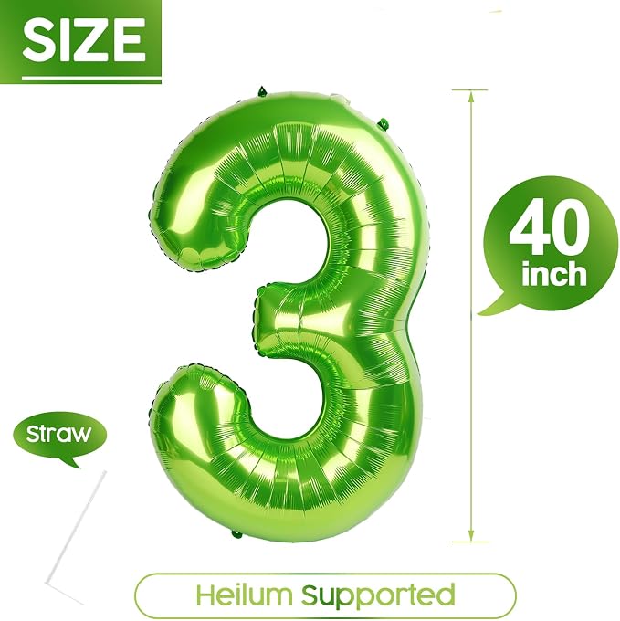 3 Balloon - Light Green Birthday Number Balloons, 40 Inch Party Decorations | - Image 5