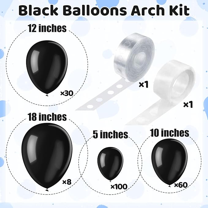 200 Pieces Black Balloons Different Sizes 5 10 12 18 Inch Latex Balloons - Image 2