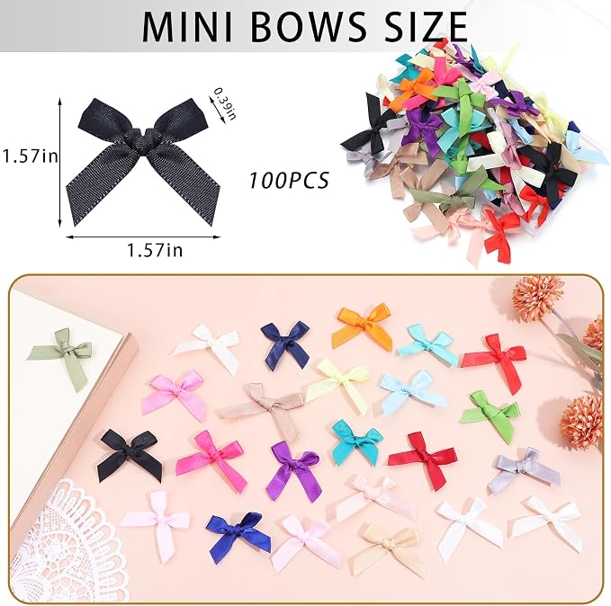 Mixed Mini Bows 1.57" 100PCS Small Satin Ribbon Bows - Image 2
