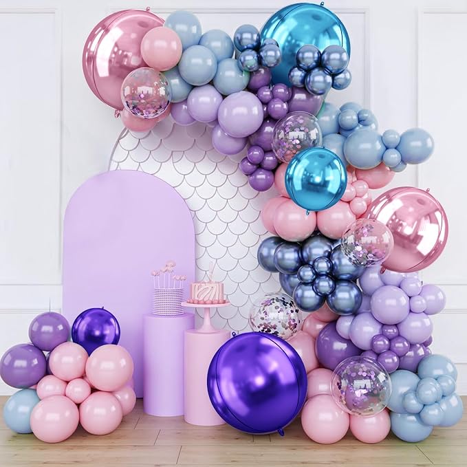 Pink Purple Blue Round Foil Balloons, Metallic Pink Purple Blue Foil Baloon - Image 6