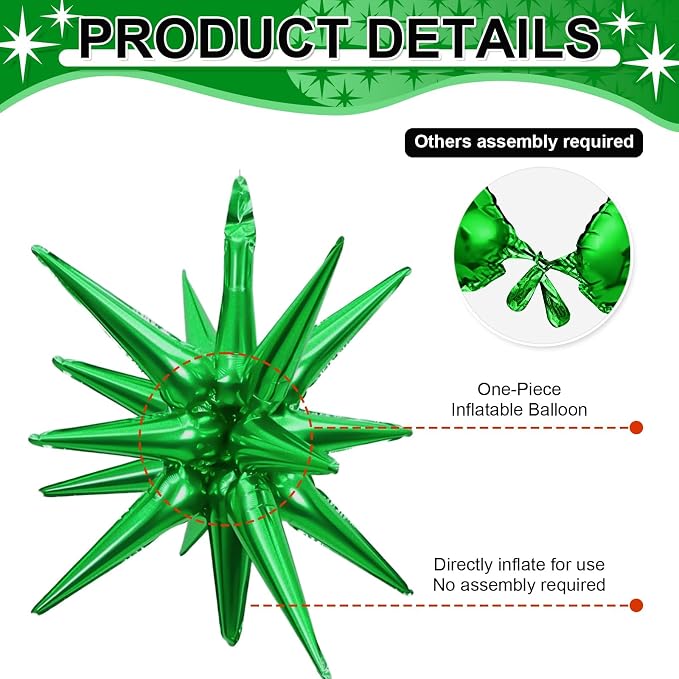 9Pcs Green Star Balloons, Large Explosion Star Foil Balloons, Metallic Green - Image 3