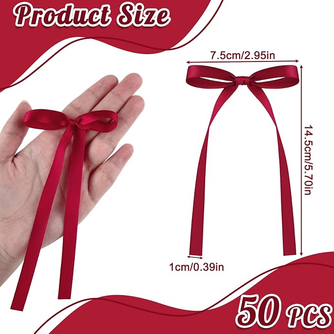 NEBURORA 50 Pcs Dark Red Bows for Cake Decoration Party Ribbon Bowknots | - Image 2