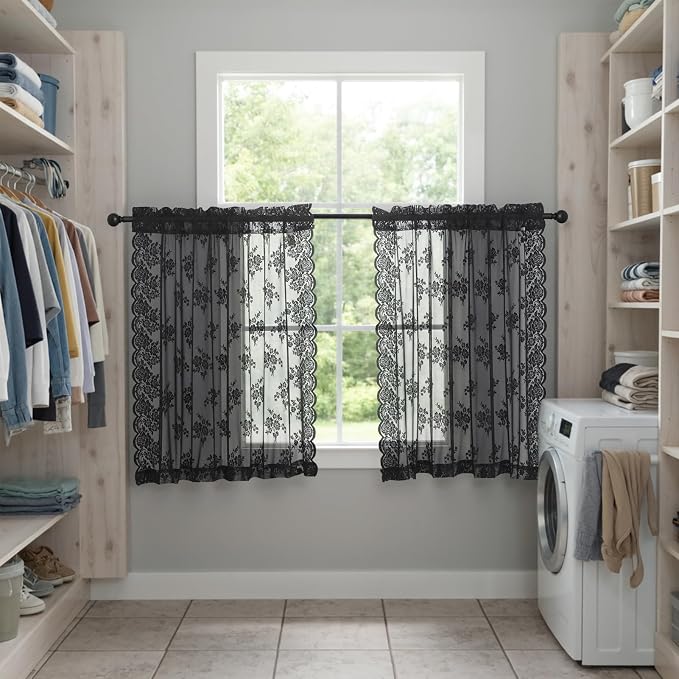 Kotile Black Floral Lace Curtains - Image 4