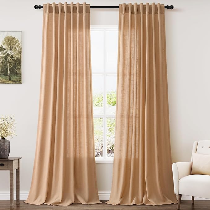 Camel Linen Curtains 96 Inches Long by Nanspring