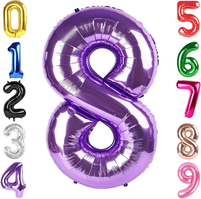 40 Inch Purple Number 8 Balloon Birthday Party Decorations by Hadoife