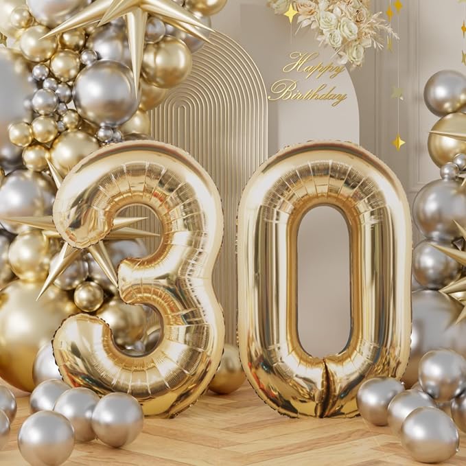 AULE 40 Inch Light Gold 30 Balloon Number Foil 0-9 Birthday Big Numbers | - Image 2