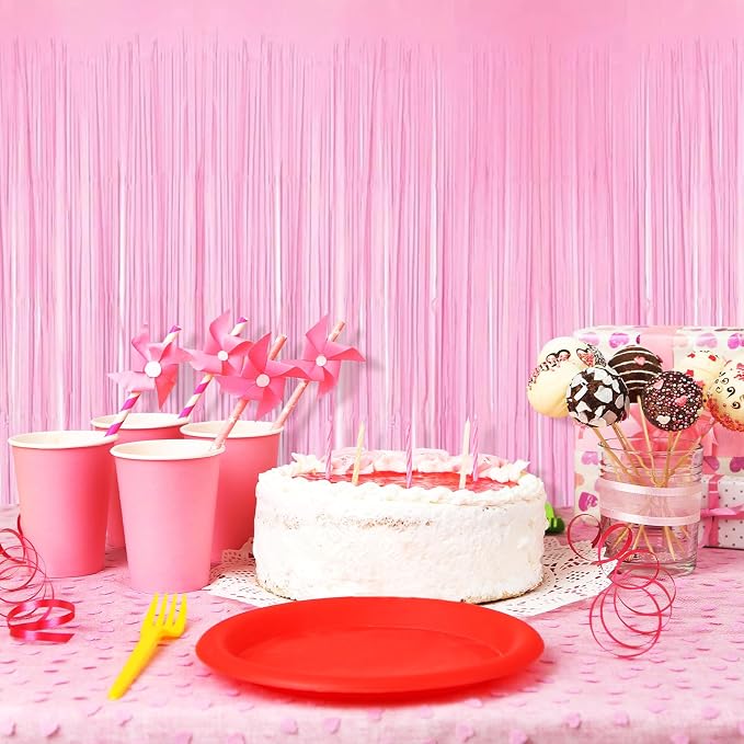 5 Pack Pink Foil Curtain Backdrop 3.2ft x 8.2ft Tinsel Foil Fringe Curtains - Image 5