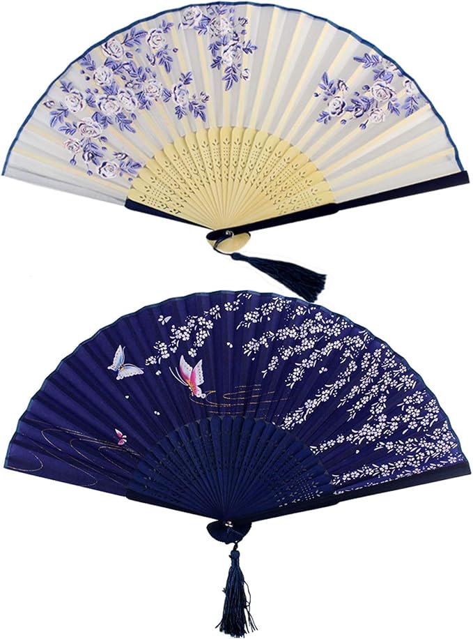Bantoye 2 Pieces Handheld Fans, Silk Folding Fans by Bantoye