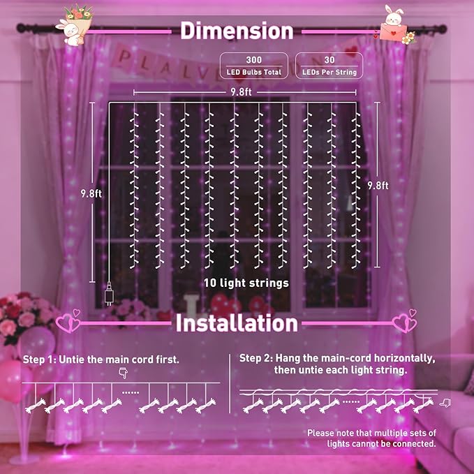 JMEXSUSS 300 LED Curtain Lights, 9.8x9.8 ft | Plug in Hanging Lights - Image 5