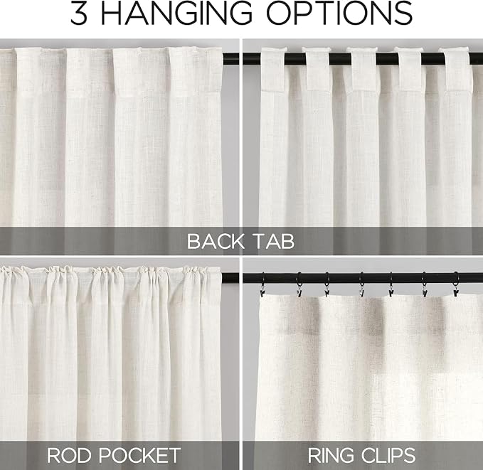 Beige White Linen Curtains 80 Inch Length - Image 2