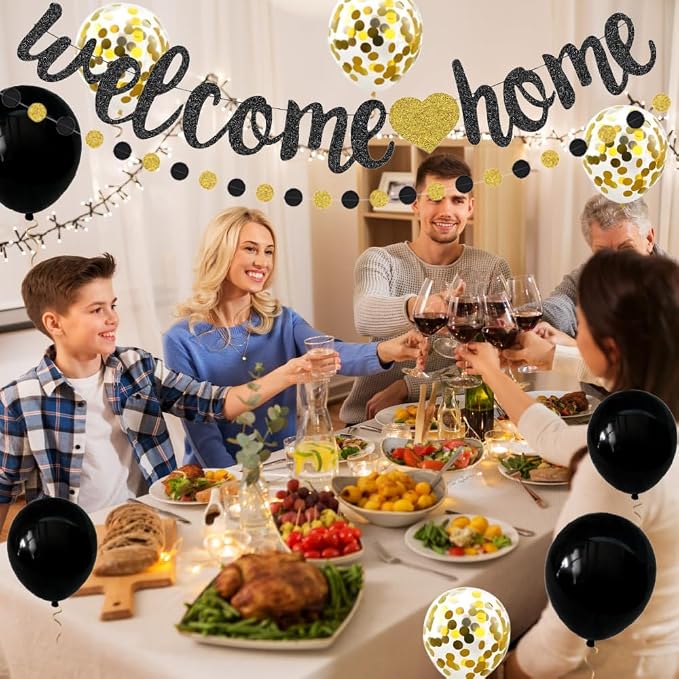 Welcome Home Decorations Set Glittery Black Gold Welcome Home Banner+2M - Image 9