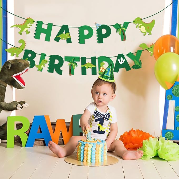 Dinosaur Happy Birthday Banner Cute Dinosaur Party Banner Green Dinosaur - Image 9