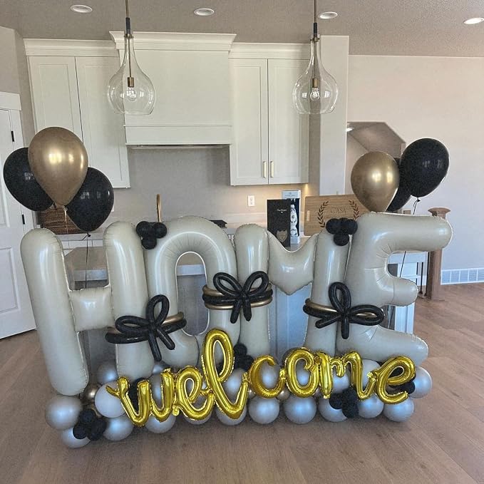 Beige HOME Balloons 40 Inch, Large HOME Letter Banner Cream White - Image 5