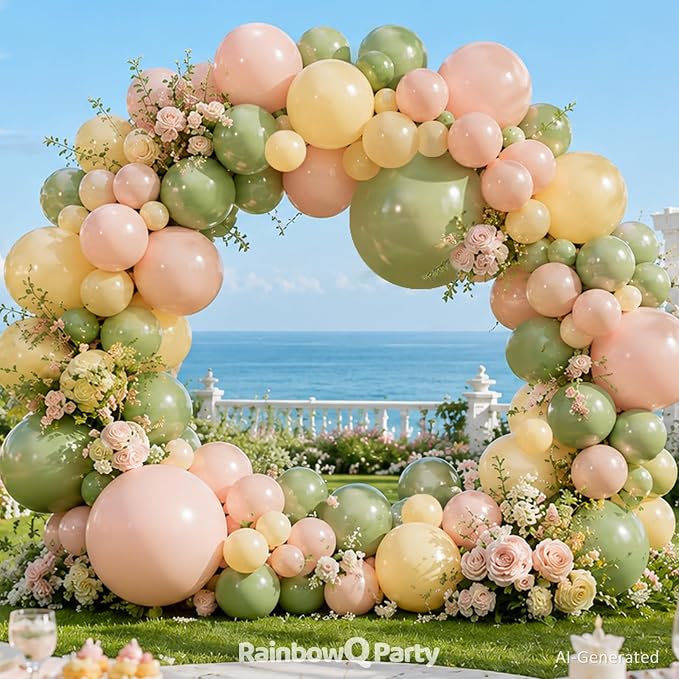 RainbowQ 165 Pcs Sage Green Balloons Arch Kit Different Sizes Garland | Pink - Image 4
