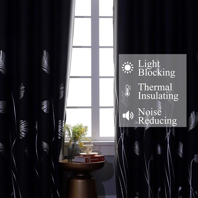 Blackout Curtains for Living Room Silver Palm Tree Printed Thermal Insulated - Image 6