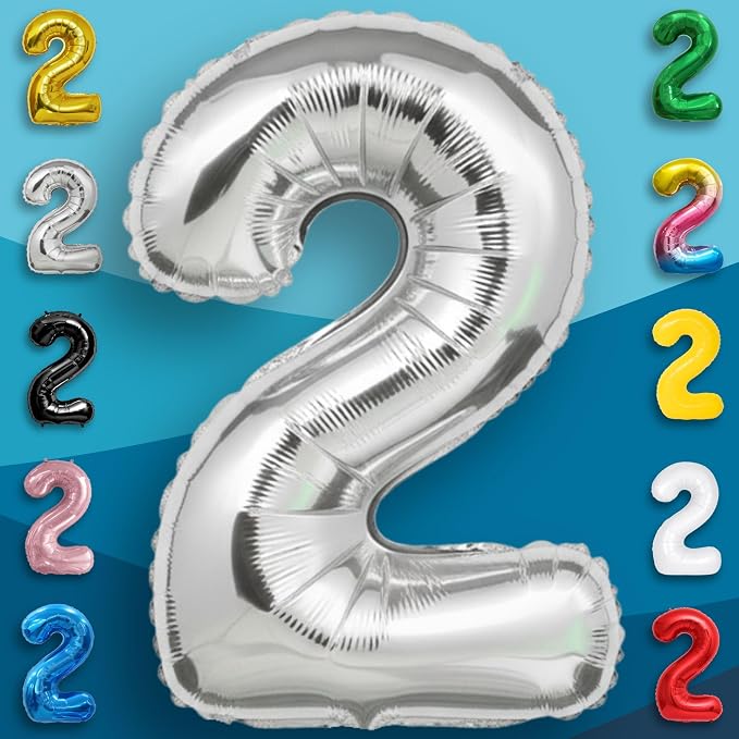 Silver Number Balloon 2 Mylar Foil Balloons 16 inch Small - Image 5