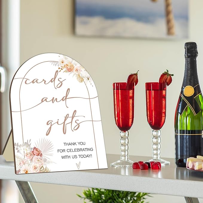 Floral Decor Cards and Gift Sign, Thank You for Your Gift and Well Wishes Sign, Bridal Shower Favors, Baby Shower Party Decor Supplies with Stand 9 * 11IN