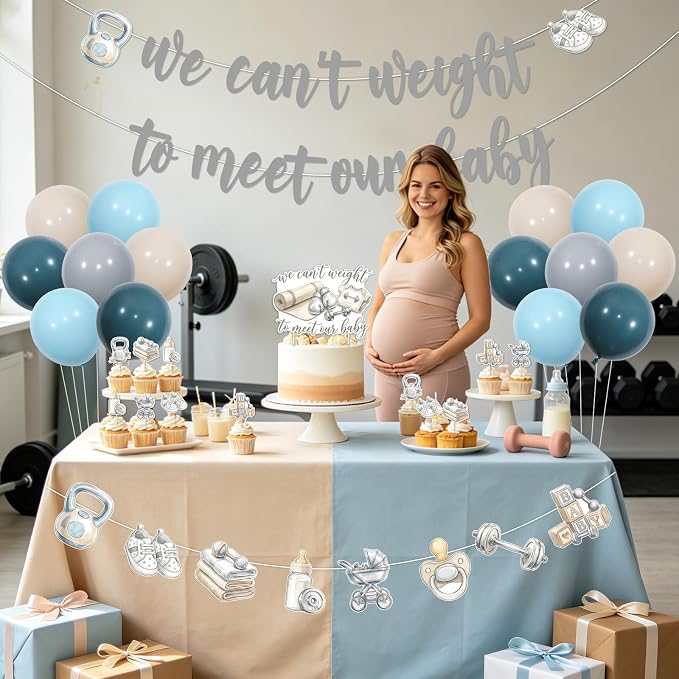 Gym Baby Shower Party Decorations Neutral Baby Shower Supplies | Blue Gray We - Image 3