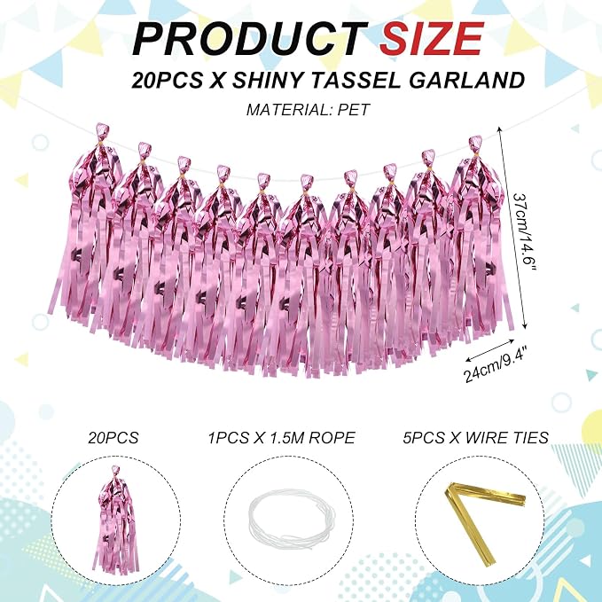 MECCANIXITY 20Pcs Shiny Tassel Garland Banner Tissue Paper - Image 2
