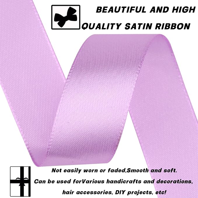 7/8 Inch 60 Yards Lilac Purple Satin Craft Ribbon-Single Face Polyester Ribbon - Image 3