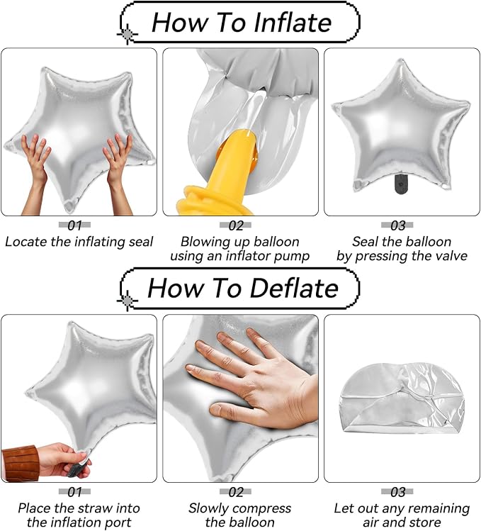 Black Silver Star Balloons, 22/18/10 Inch Foil Balloons, Four-Pointed Balloon - Image 3