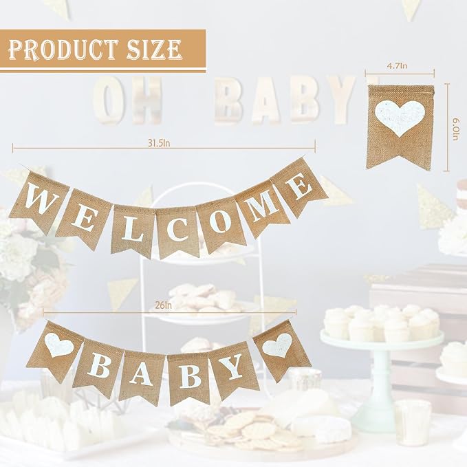 Baby Shower Banner, Welcome Baby Sign, Pre Strung Burlap Gender Reveal Banner - Image 2