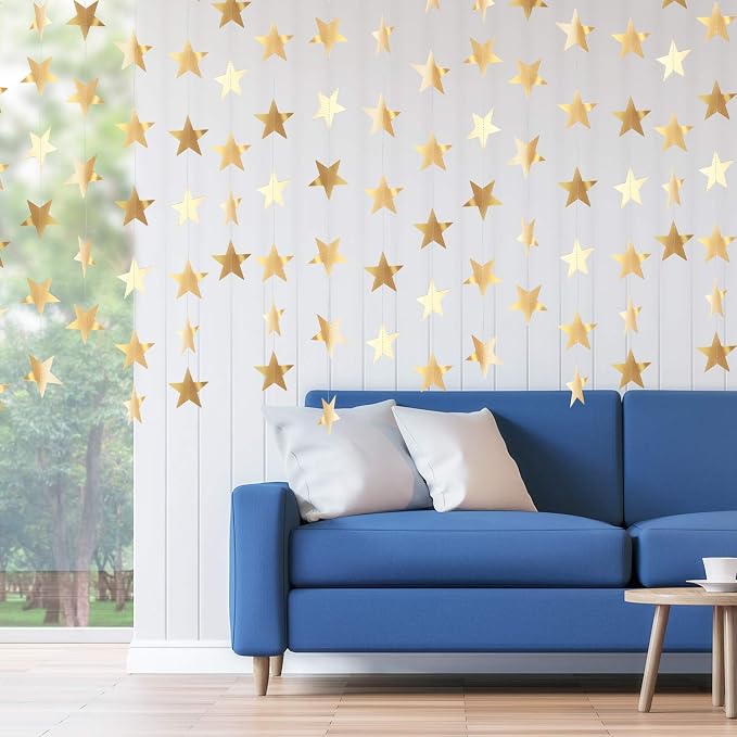 Patelai 130 ft Star Garland Banner Decor, Champagne Gold - Image 6