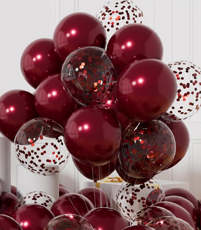 AULE 42Pcs Metallic 12 Inch Burgundy Confetti Balloons Set | Maroon Party by AULE