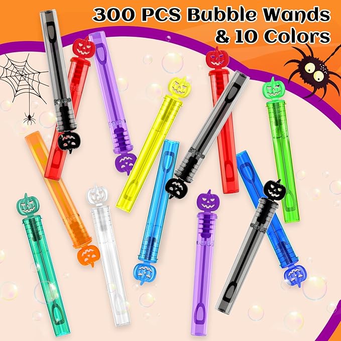 Shemira 300PCS Halloween Bubble Wands, Mini Bubbles Party Favors for Kids, Halloween Party Favors, Goodie Bag Stuffers, Classroom Prizes Gifts for Kids, Halloween Trick or Treat Toys Bulk