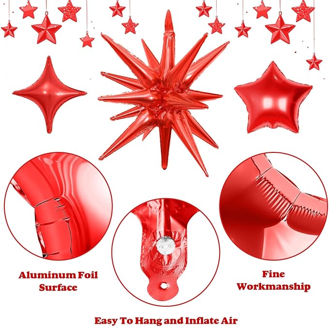 14pcs Hot Pink Red Star Balloons, Mixed Star Foil Balloon, 22Inch Explosion - Image 7