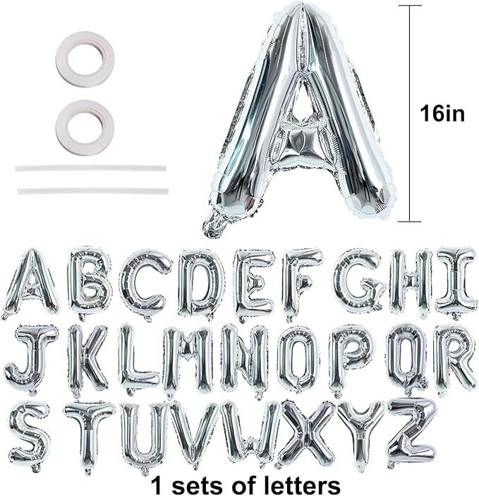 TONIFUL Silver Letter Balloons 1 Set 16 Inch A-Z Custom Alphabet Banner | 26 - Image 2