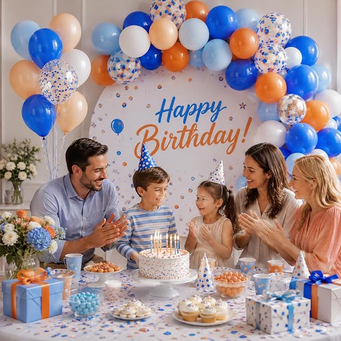 Orange and Blue Balloon, 12 Inch Blue White Orange Balloons Pastel Orange - Image 4