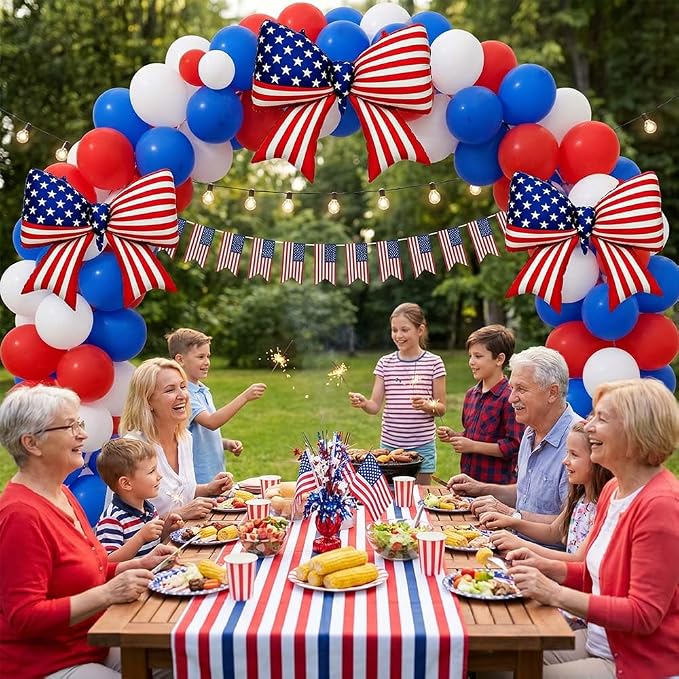 4 PCS Patriotic Bow Foil Balloons, 38 Inch Large American Flag Balloons - Image 7