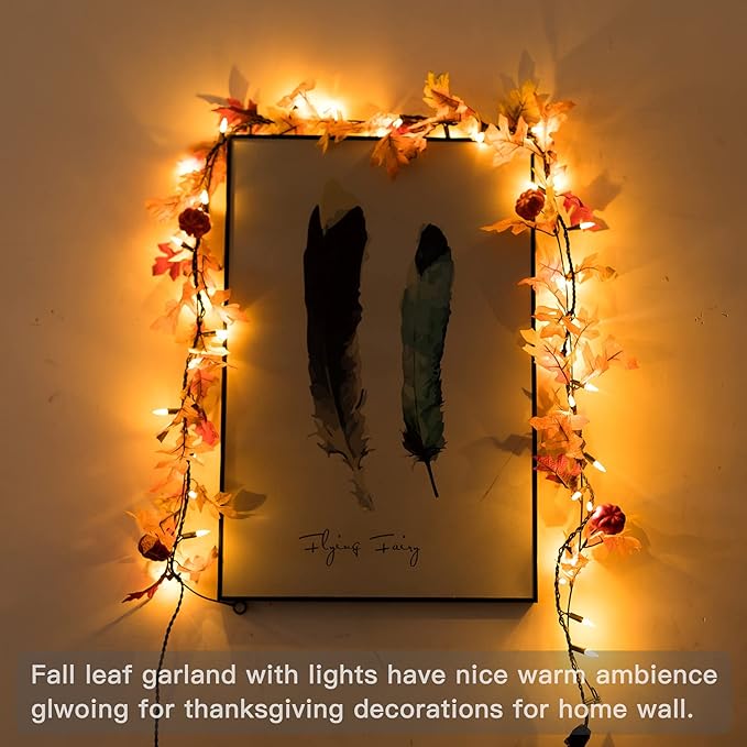 Maple Leaf String Lights Thanksgiving Decorations, Fall Garland Lights String with 35 Incandescent Bulbs for Connectable 15 Sets Display Indoor Outdoor Fall Decor Halloween Decorations