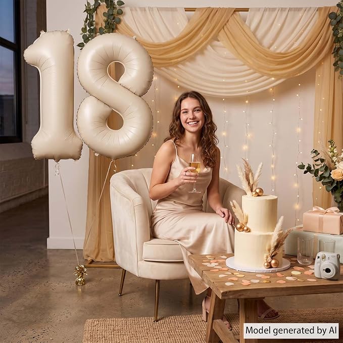 Cream Number 18 Balloon 40 Inch, Foil Numeral - Image 7