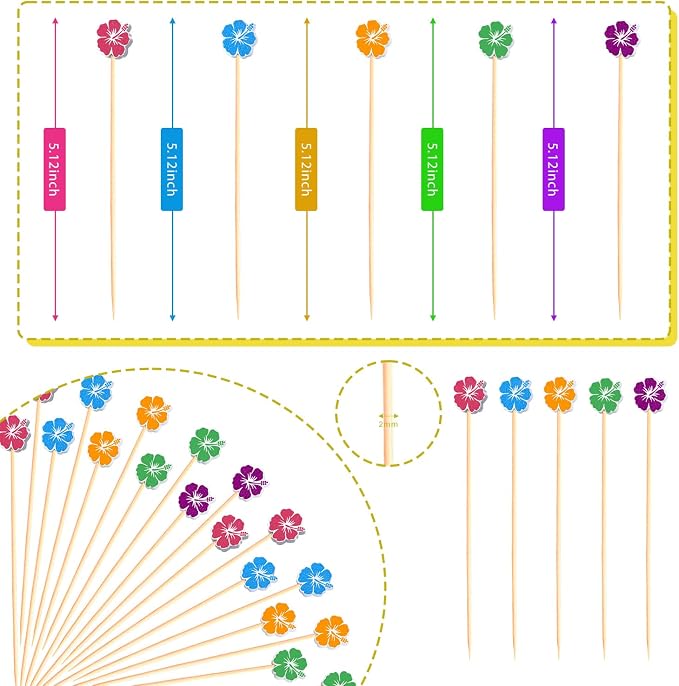 Hawaiian Hibiscus Cocktail Picks Summer Flower Decorative Toothpicks Fruit - Image 2