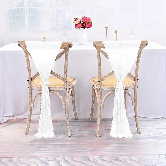 50 PCS Cheesecloth Chair Sashes Bows Wedding Aisle Decorations Chair Ribbon Ties Back Sash for Wedding Party Events Banquet Chair Cover Decoration (White)