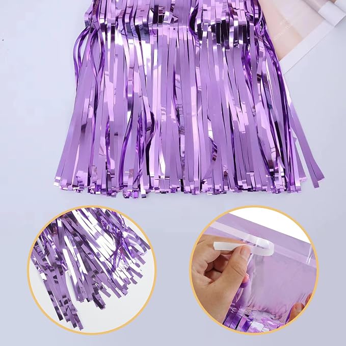 5 Pack Purple Foil Curtain Backdrop 3.2ft x 8.2ft Tinsel Foil Fringe Curtains - Image 4