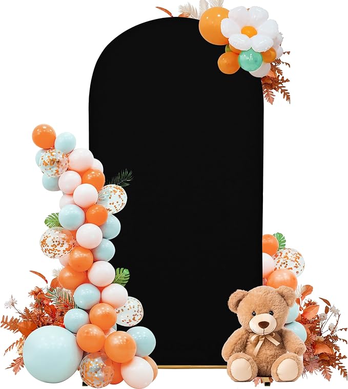 Wedding Arch Cover Spandex Arch Backdrop Cover 7.2FT Arch Stand Cover Arch Covers Stretchy Backdrop for Wedding Birthday Party Decoration Baby Shower (Black, Cover Only)