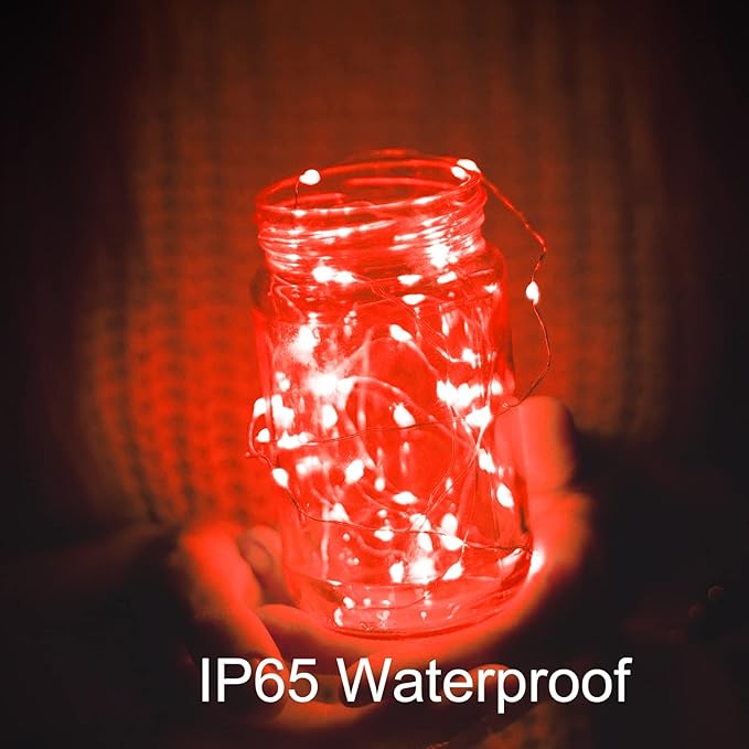 16 Pack 30 Led Fairy Lights Battery Operated String 10 Feet Waterproof Twinkle Mason Jar Silver Wire Firefly for Christmas Red
