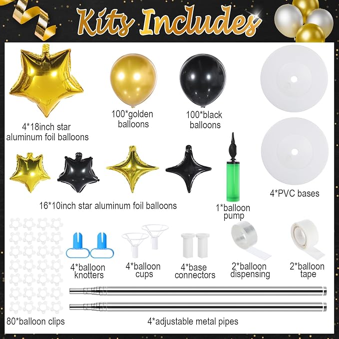 Gejoy Black Gold Balloons Column Stand Kit Adjustable Tower Stand from 1.4 to - Image 2