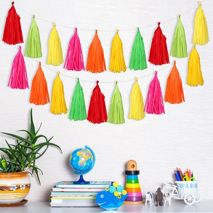 Fullhawl 45 Pcs Colorful Tassel Garland Decorations Tissue Paper Tassel Banner - Image 6