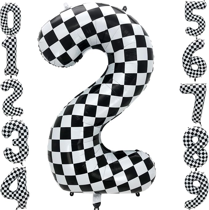 42 Inch Checkered Number Balloon 2, 2nd Race Car Birthday Party Supplies by Eoopoon